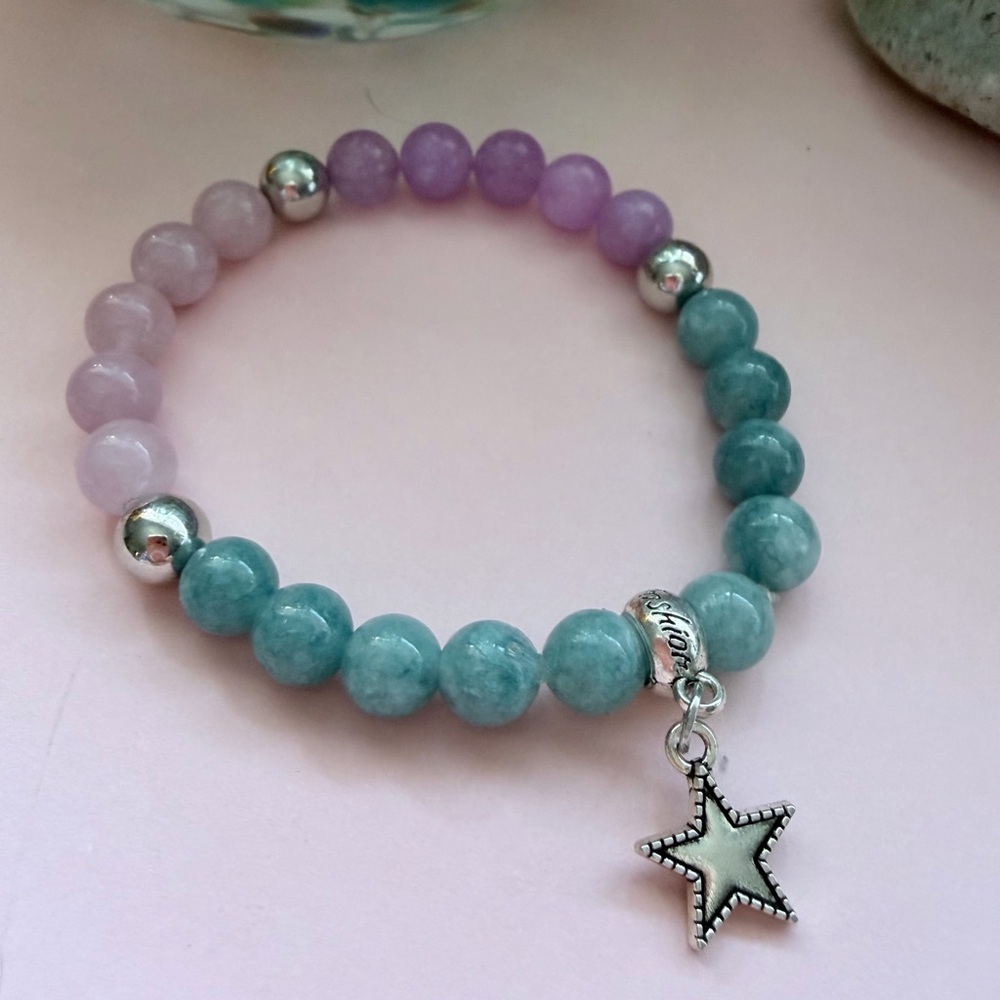 Unique Festival Ready Rose Quartz Stretch Beaded Bracelet & Star Charm
